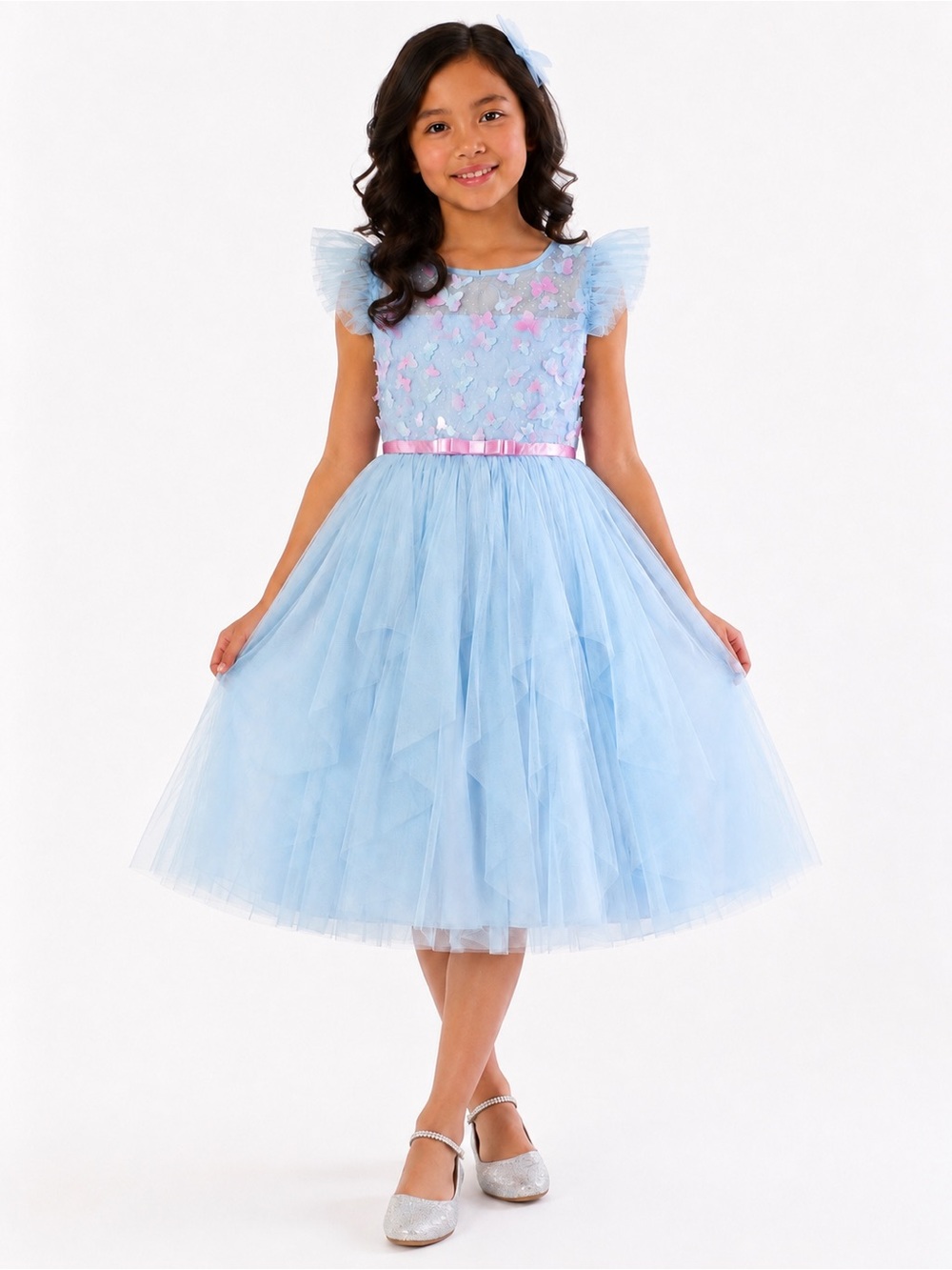 Jona Michelle Blue Butterfly Tulle Party Dress Girls Size 8